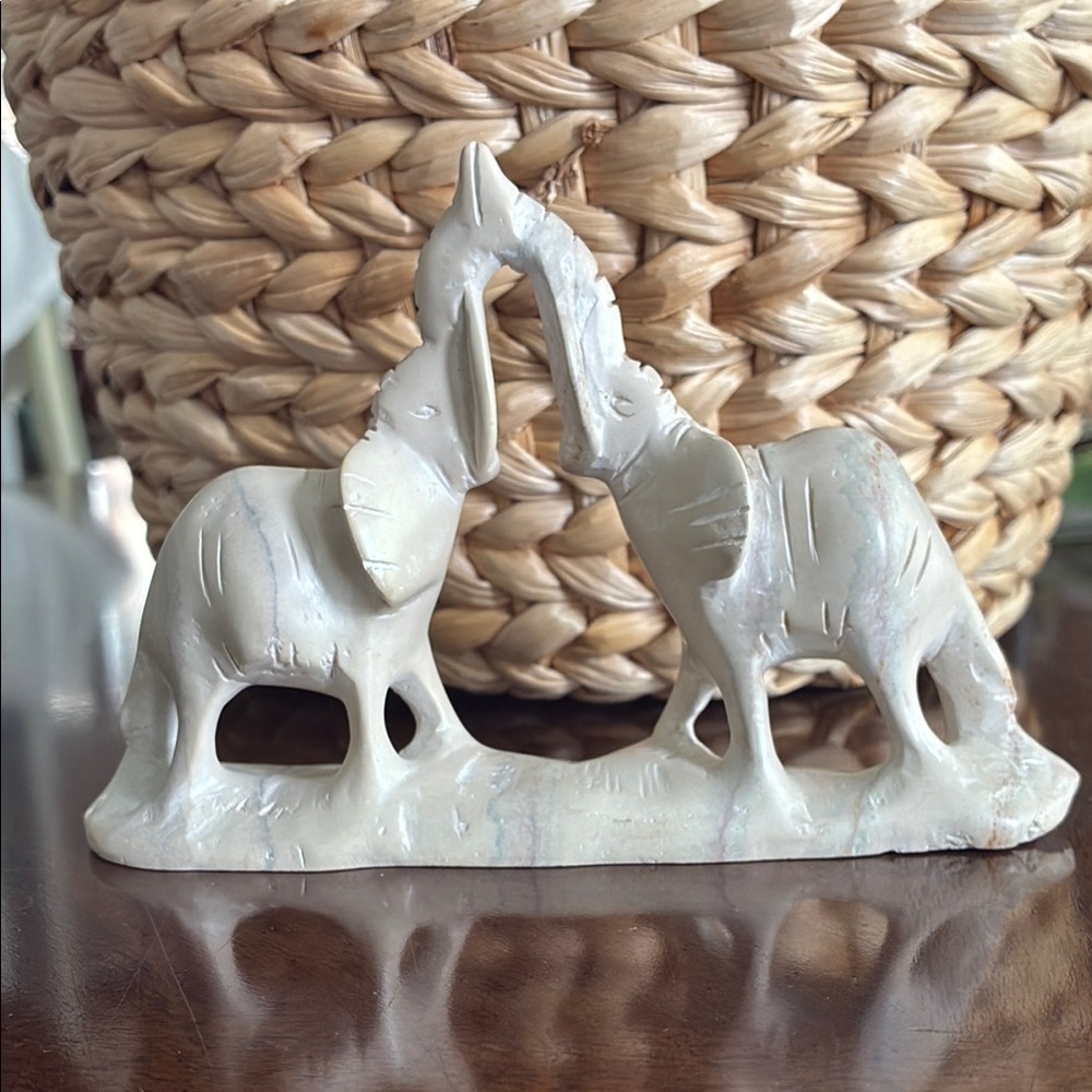 Hand-carved Soapstone, Kissing Elephants Elephant Pair, Kenya Africa Artisan